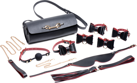 Master Series Bondage To Go Bow Bondage Set With Carry Case Black / Red - Bondage Kits
