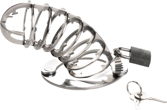 Master Series Stainless Steel Spiked Mens Chastity Cage - Male Chastity
