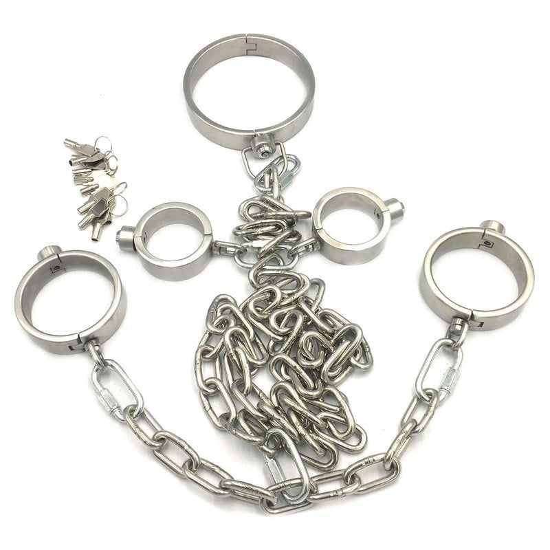 Hells Couture Press Key BDSM Play Collar, Wrist and Ankle Kit - Bondage Kits