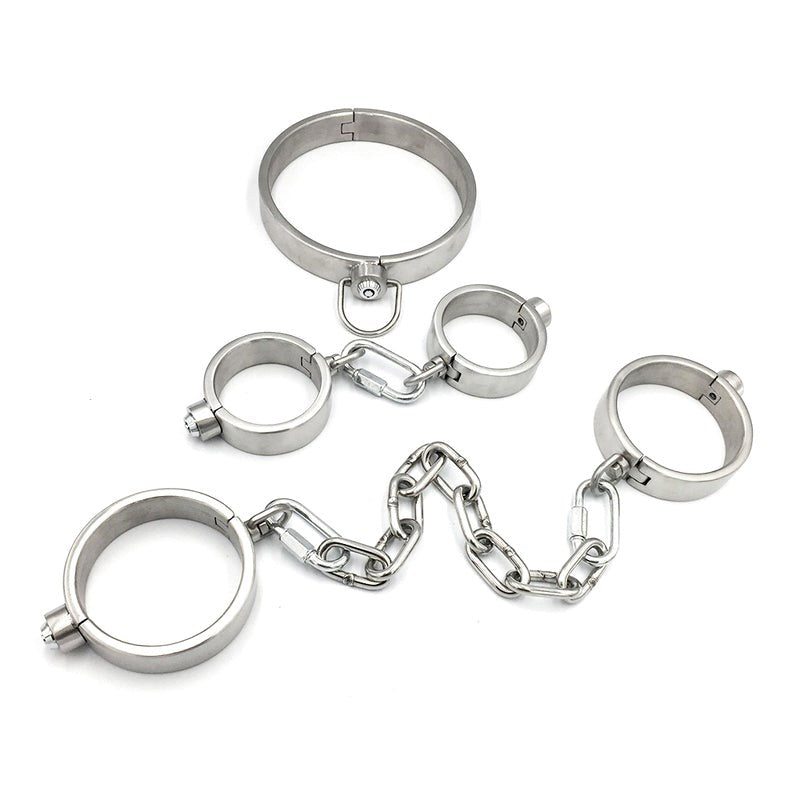 Hells Couture Press Key BDSM Play Collar, Wrist and Ankle Kit - Bondage Kits