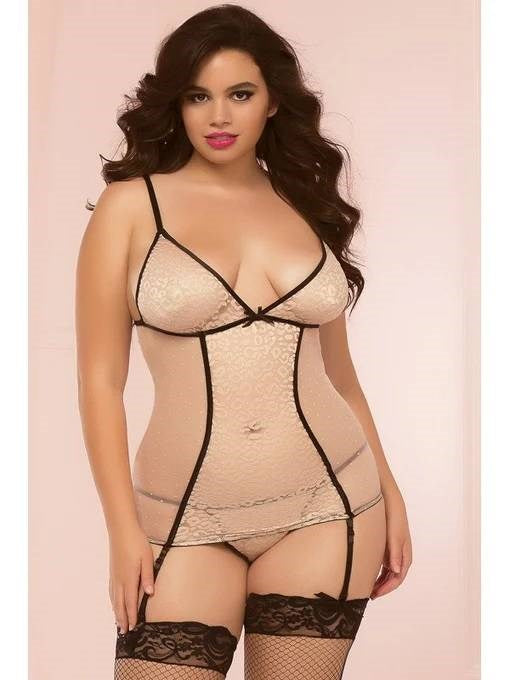 Seven 'til Midnight Womens Sweet Spot Chemise Set OSX Nude - - BabyDolls And Chemises