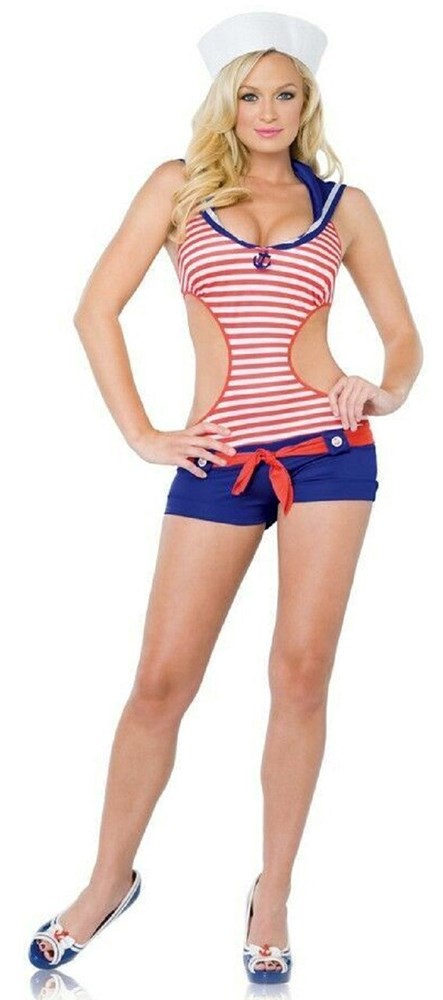 Leg Avenue Vintage Sailor Girl Pinup Halloween Sexy Adult Costume Blue/Red - Fancy Dress Ups