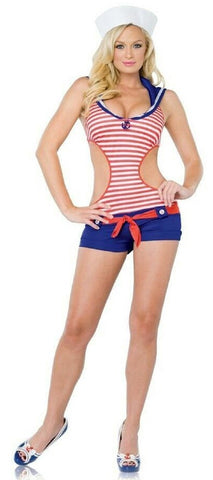 Leg Avenue Vintage Sailor Girl Pinup Halloween Sexy Adult Costume Blue/Red - Fancy Dress Ups