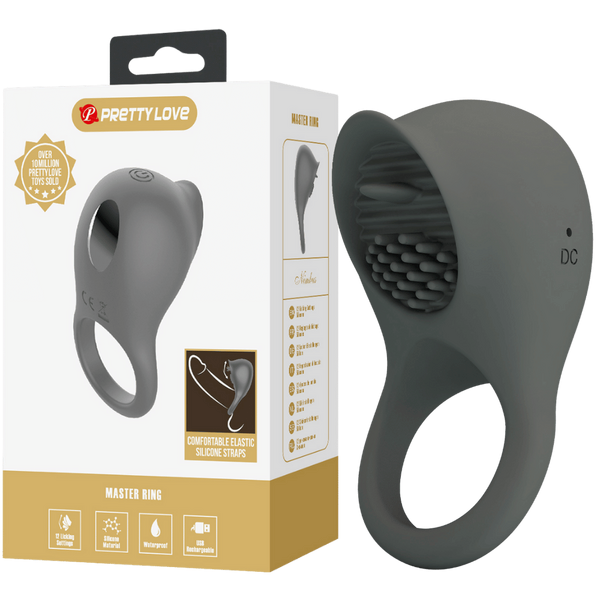 Pretty Love Nimbus 12 Function Master Vibrating Cock Ring Grey - Vibrating Cock Rings
