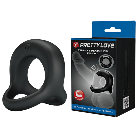 Pretty Love Elliott 10 Function Vibrant Penis Ring Black - Vibrating Cock Rings