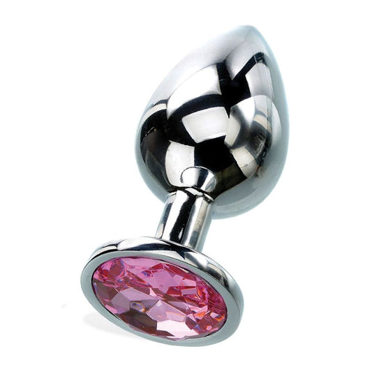 Adam and Eve Silver Metal Butt Plug with Pink Gem Base - Butt Plugs