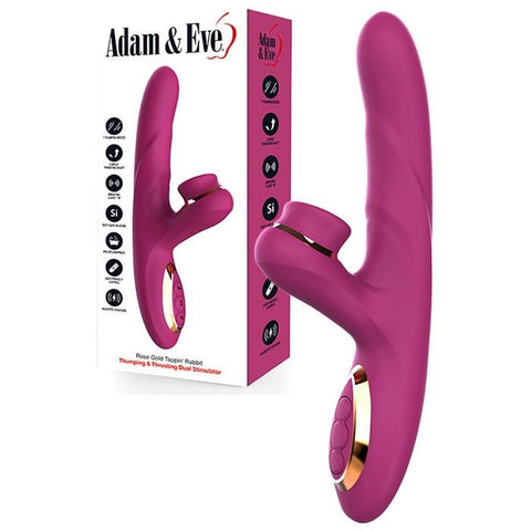 Adam and Eve ROSE GOLD TAPPIN Thrusting Rabbit Vibrator Purple - Rabbit Vibrators