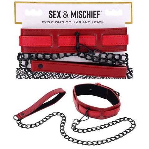 Sportsheets S&M Exs & Ohs Collar and Leash Neck Restraint Red - Collars and Leads