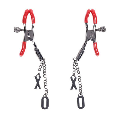 Sportsheets S&M Exs & Ohs Tipped Metal Nipple Clamps Red - Nipple and Clit Clamps