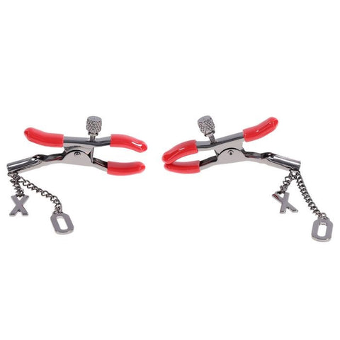 Sportsheets S&M Exs & Ohs Tipped Metal Nipple Clamps Red - Nipple and Clit Clamps
