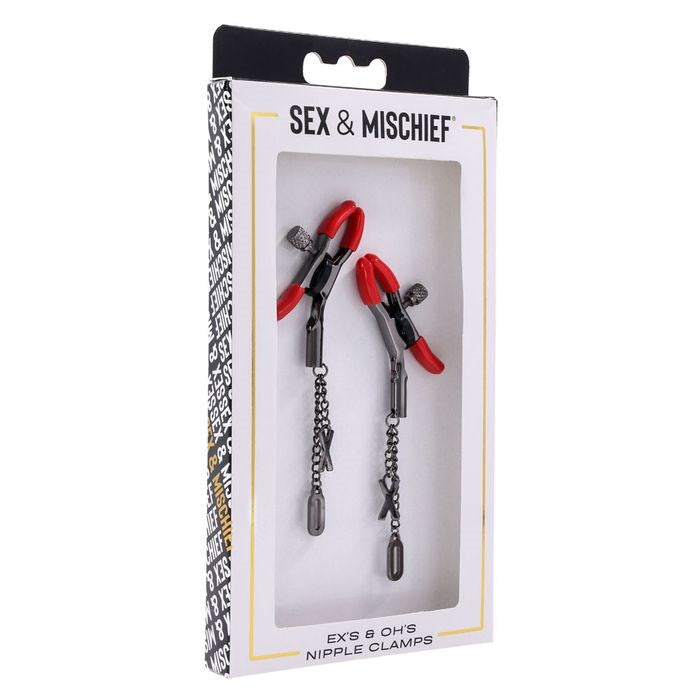 Sportsheets S&M Exs & Ohs Tipped Metal Nipple Clamps Red - Nipple and Clit Clamps