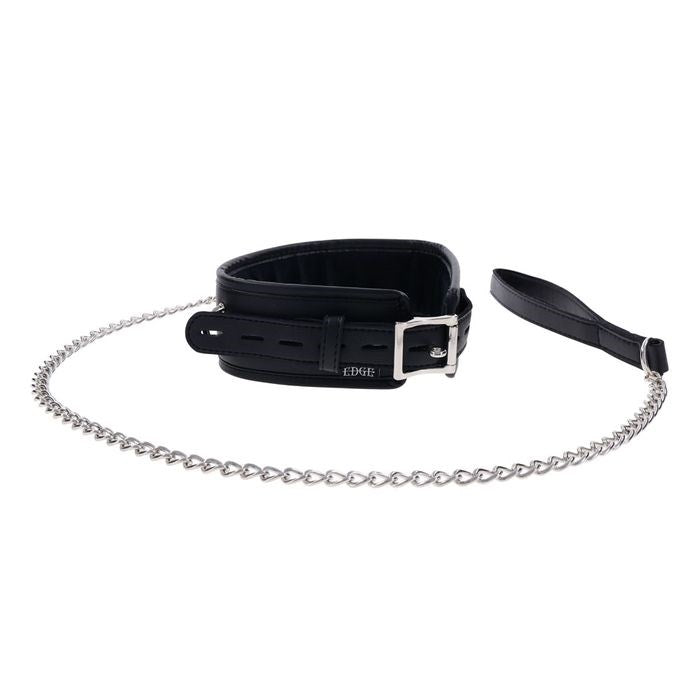 Sportsheets EDGE Black Neck Restraint with Heavy Duty Metal Leash - Collars and Leads