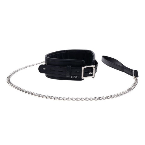 Sportsheets EDGE Black Neck Restraint with Heavy Duty Metal Leash - Collars and Leads