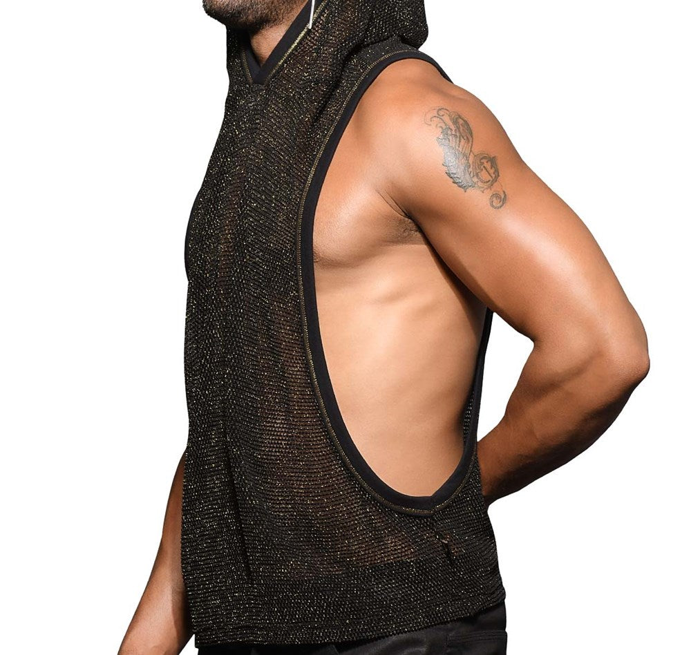 Andrew Christian Golden Mesh Mens Gym Hoodie Black / Gold - - His Fetish