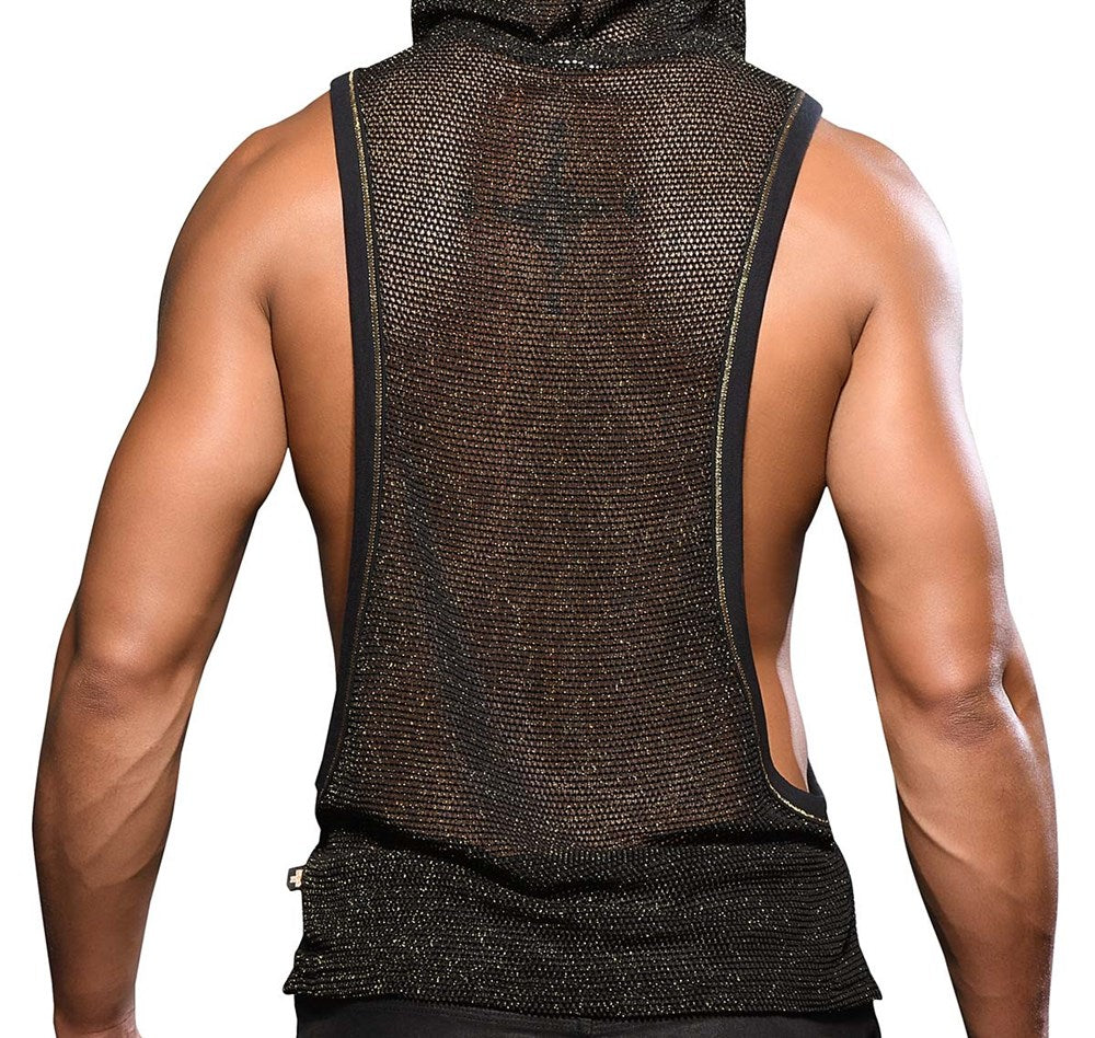 Andrew Christian Golden Mesh Mens Gym Hoodie Black / Gold - - His Fetish