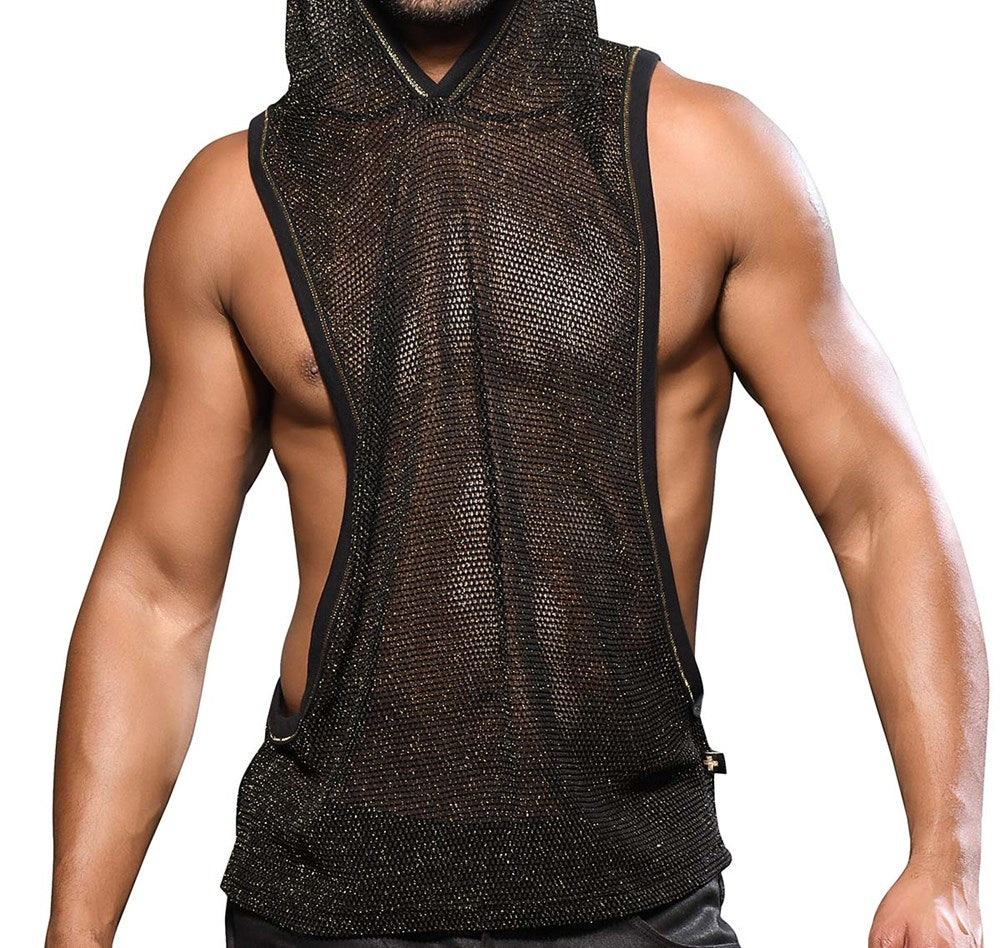 Andrew Christian Golden Mesh Mens Gym Hoodie Black / Gold - - His Fetish
