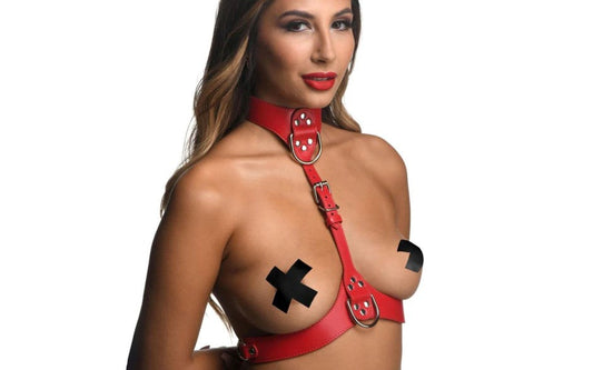 Strict Vegan Leather Female Chest Harness Red - Cuffs And Restraints