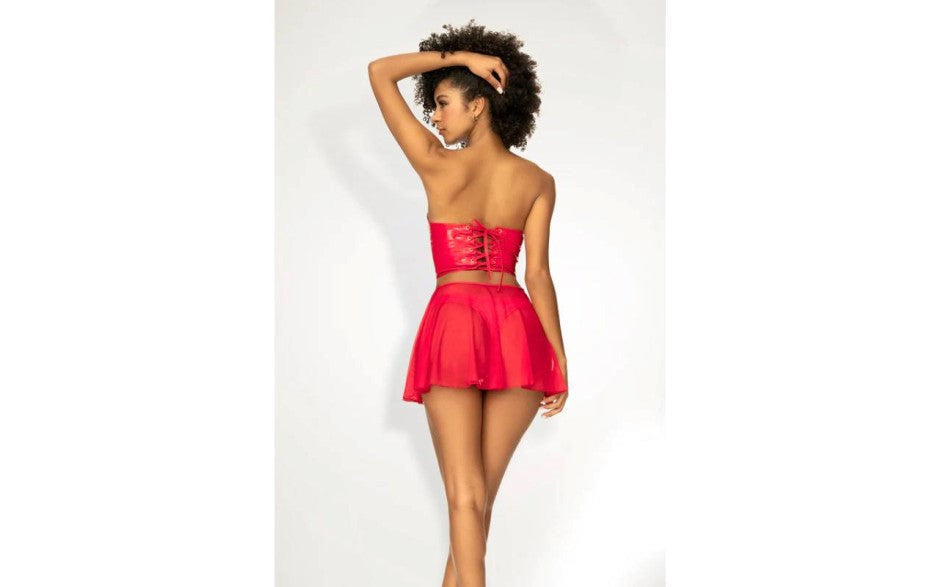 Mapale 2 in 1 Vinyl Bustier and Thong Set Red - - Bustiers and Corsets