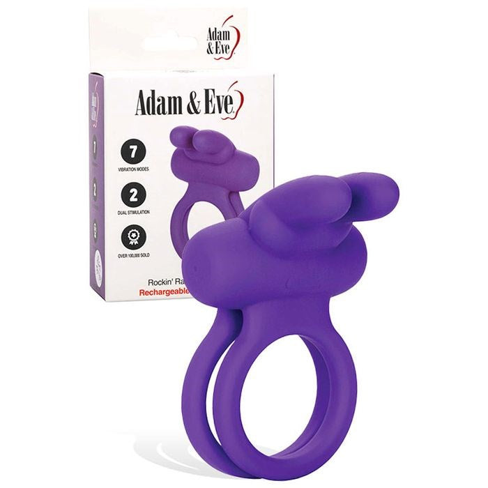 Adam & Eve ROCKIN RABBIT Vibrating Cock & Balls Ring Purple - Vibrating Cock Rings