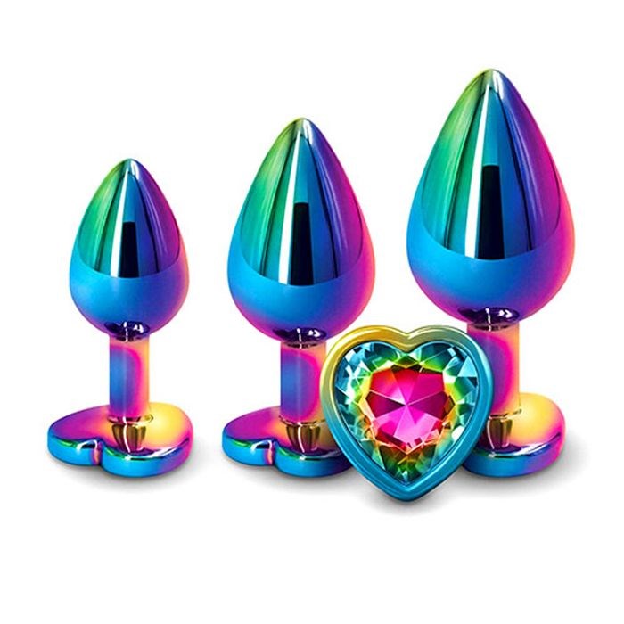 Adam & Eve Rainbow Heart Shape Metal Anal Plug Set - Butt Plugs