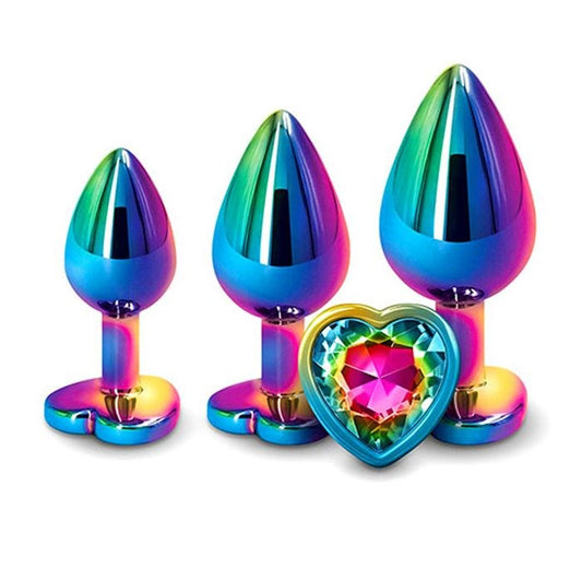 Adam & Eve Rainbow Heart Shape Metal Anal Plug Set - Butt Plugs