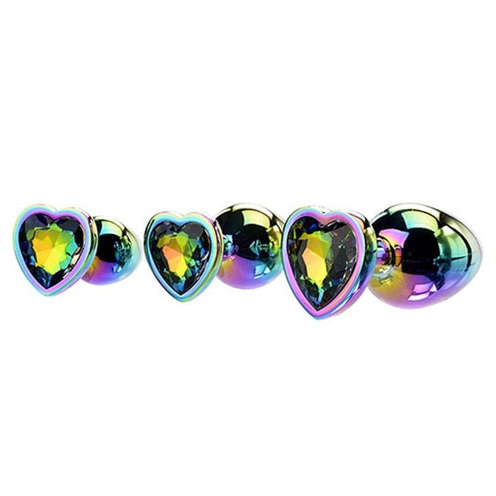 Adam & Eve Rainbow Heart Shape Metal Anal Plug Set - Butt Plugs