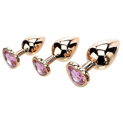 Adam & Eve Rose Gold Heart Shape Metal Butt Plug Set - Butt Plugs