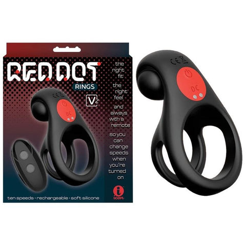 Icon Brands Red Dot V2 Vibrating Cock and Ball Ring Black - Vibrating Cock Rings