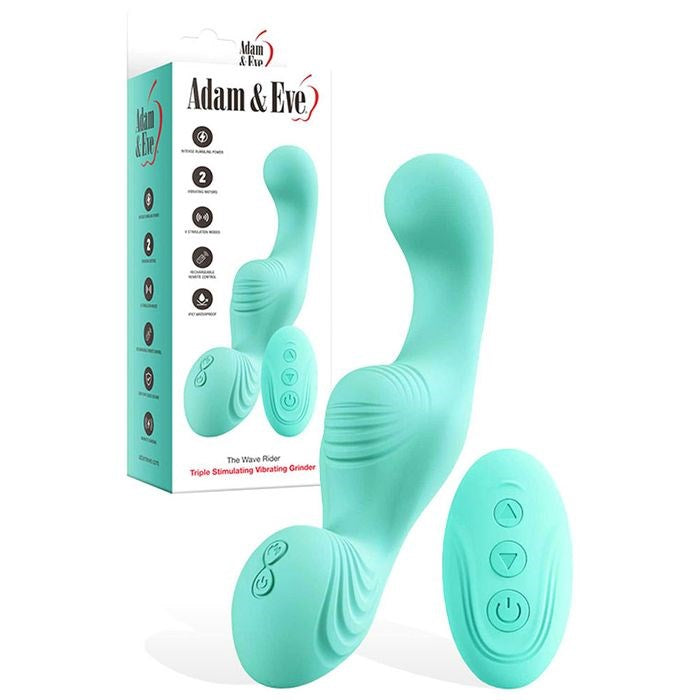 Adam & Eve THE WAVE RIDER Triple Stimulator Grinder Pad Teal - Remote Control Vibrators