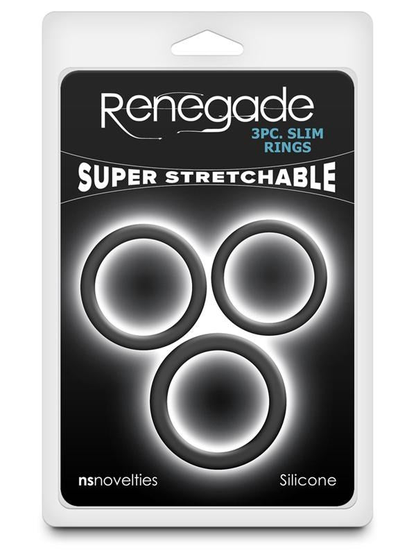 Renegade 3 Piece Slim Stretchy Cock Rings Black - - Cock Ring Sets