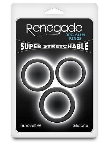 Renegade 3 Piece Slim Stretchy Cock Rings Black - Cock Ring Sets