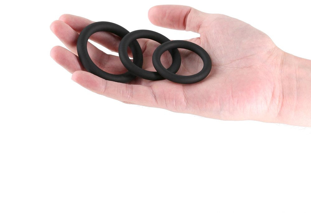 Renegade 3 Piece Slim Stretchy Cock Rings Black - - Cock Ring Sets