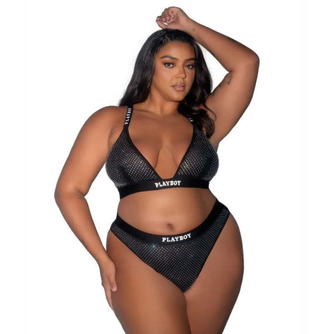 Playboy Disco Fever 2 Piece Bra and Panty Set Black - Bras and Bra Sets