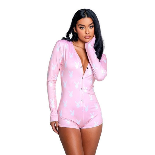 Playboy Slumber Bunny Sexy Womens Romper Pink - Teddies and Bodysuits