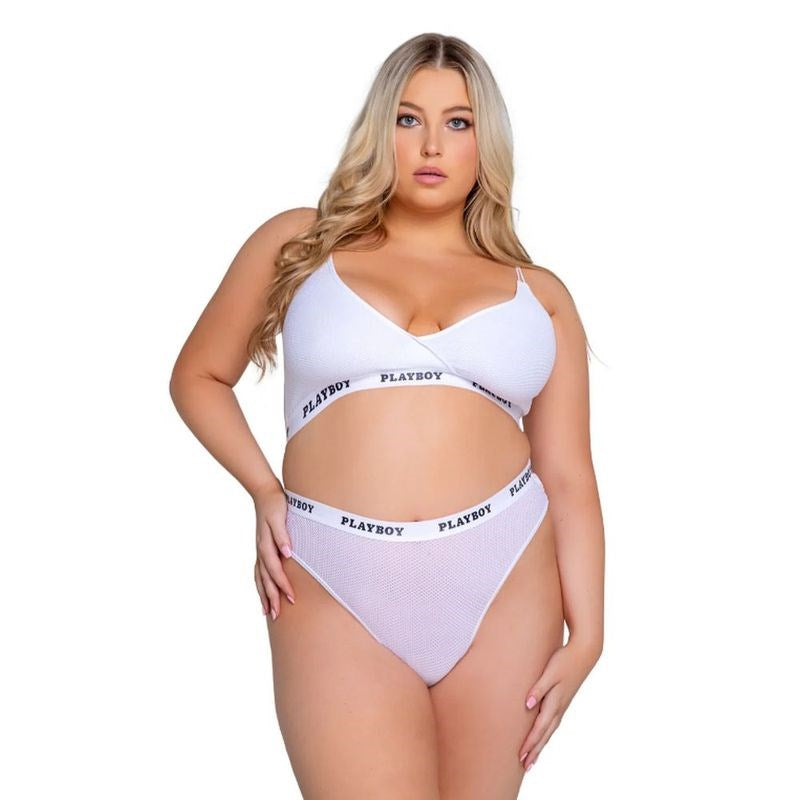 Playboy Lifestyle Bunny 2 Piece Bra and Panty Set White - - Bras and Bra Sets