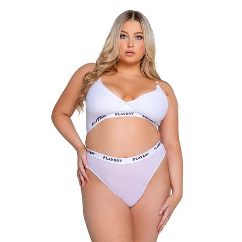 Playboy Lifestyle Bunny 2 Piece Bra and Panty Set White - Bras and Bra Sets