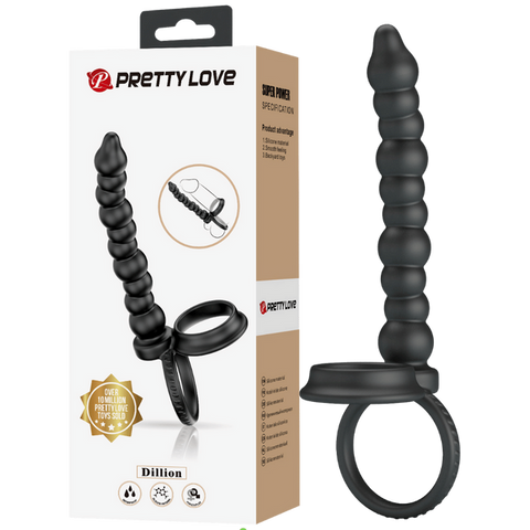 Pretty Love Dillion Anal Beads With Cock Ring Black - Anal Beads and Balls