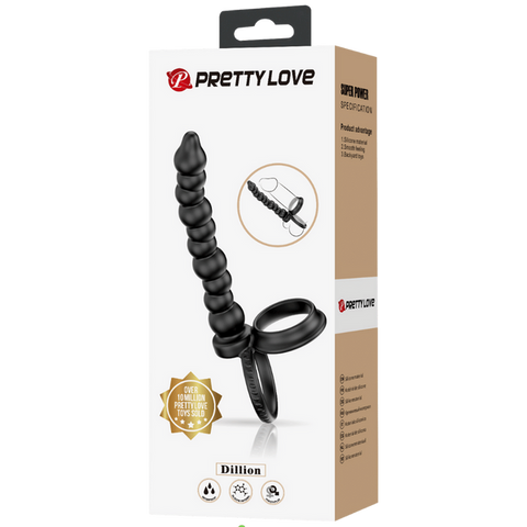 Pretty Love Dillion Anal Beads With Cock Ring Black - Anal Beads and Balls