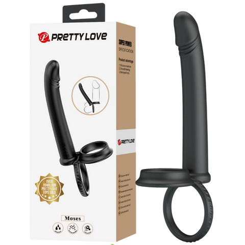Pretty Love Moses Cock and Ball Ring Anal Dildo Black - Anal Dildos