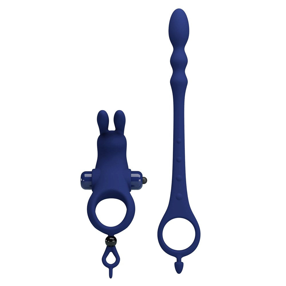 Pretty Love Ayad Powerful Cock Ring Plug Navy Blue - Vibrating Cock Rings