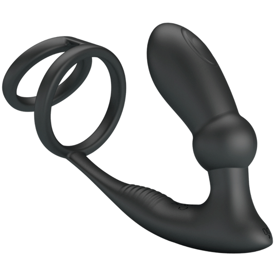 Pretty Love Emoni Vibrating Cock Ring With Butt Plug Black - Vibrating Cock Rings