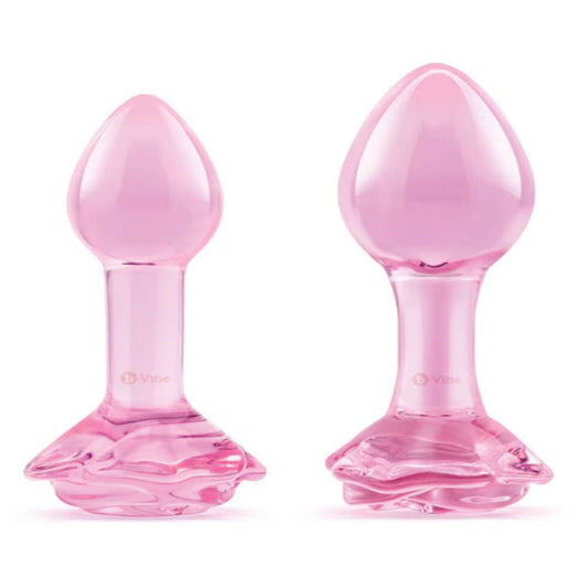 b-Vibe Pink Roses Glass Anal Plug Training Set - Butt Plugs