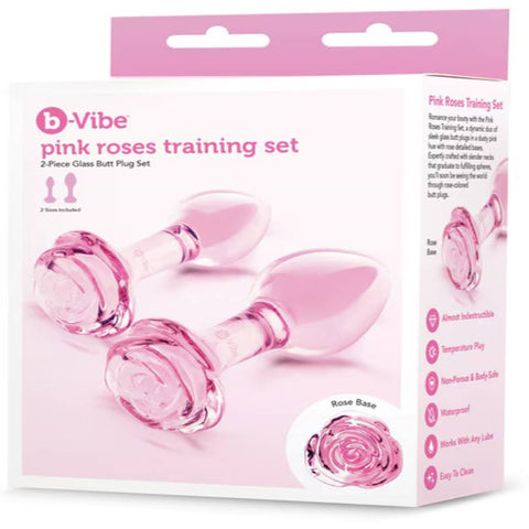 b-Vibe Pink Roses Glass Anal Plug Training Set - Butt Plugs
