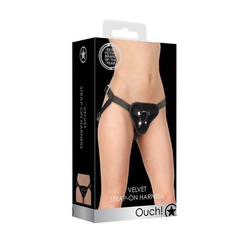 Shots Toys OUCH! Velvet & Velcro Strap On Harness Black - Strap On Sextoys