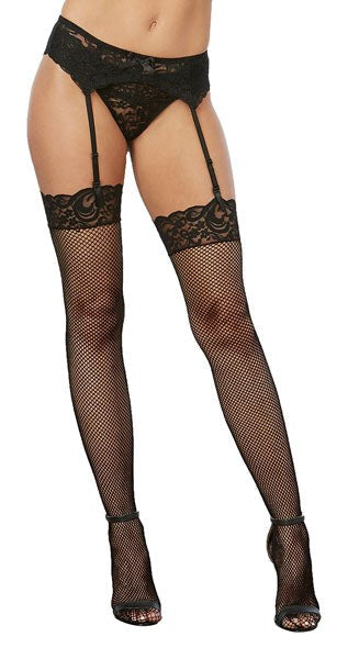 Dream Girl Fishnet Thigh High Stockings with Lace Top - Hosiery