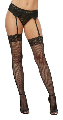 Dream Girl Fishnet Thigh High Stockings with Lace Top - Hosiery
