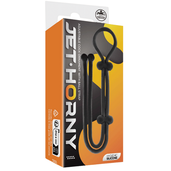 Jet Horny Adjustable Cock Ring with Ball Strap Black - - Stretchy Cock Rings