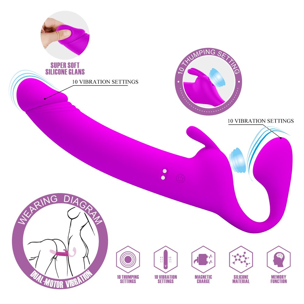Pretty Love Zanini Vibrating Strapless Strap On Purple - Strap On Sextoys