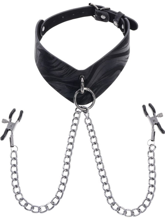 Sportsheets Velvet Noir Collar and Removable Clamps - Collars and Leads