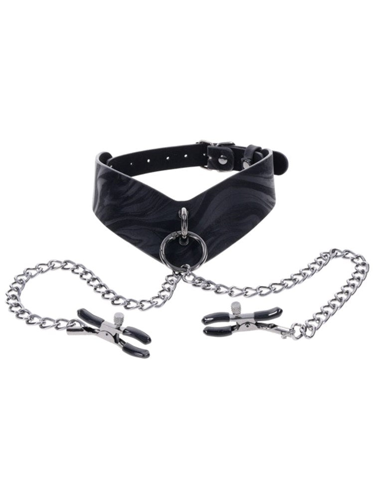 Sportsheets Velvet Noir Collar and Removable Clamps - Collars and Leads